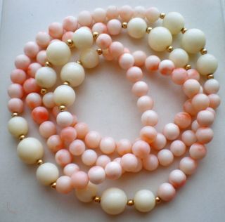 Gorgeous 14k Gold Pink Angel Skin White Coral Beads Beaded Necklace 33 "