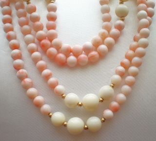 Gorgeous 14K Gold Pink Angel Skin White Coral Beads Beaded Necklace 33 