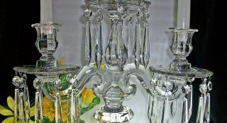Vintage Heisey Old Williamsburg Crystal 3 Light Candelabra With Bobeches & Prism 4