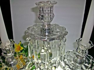 Vintage Heisey Old Williamsburg Crystal 3 Light Candelabra With Bobeches & Prism 5