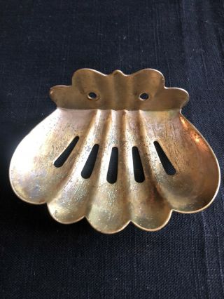 Antique/vintage Brass Plate Soap Dish Clam Shell