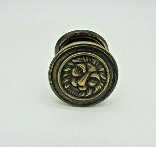 Antique,  Brass Lion Head,  Drawer Knob,  With Back Plate.  In Re Claimed.