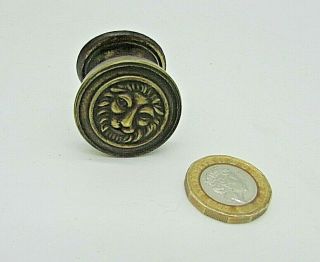 Antique,  Brass Lion head,  drawer Knob,  with back plate.  In Re claimed. 2