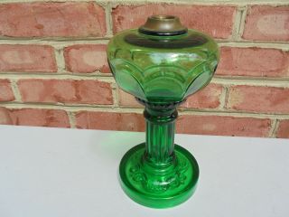 Old Antique Eapg Pattern Glass Emerald Green Oil Kerosene Lamp Patent 1883