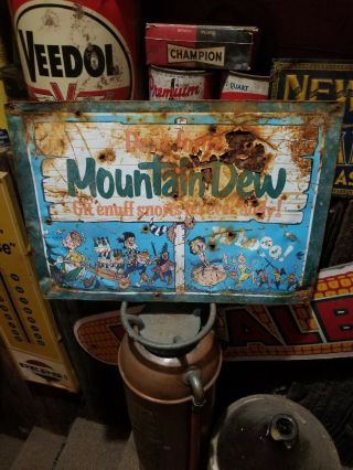 Vintage Old Mountain Dew Soda Metal Sign Gas Station General Store Coke Pepsi