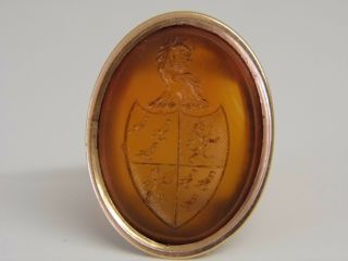 A Large Antique Georgian 15ct Rose Gold Carnelian Intaglio Family Crest Seal Fob
