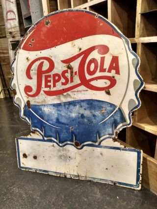 Large Rare Antique Pepsi Cola Double Sided Porcelain Sign Vintage Dot