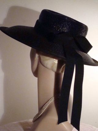 1940s Hat Wide Brim Bolero Elegant Black Saks Fifth Ave Sz 7