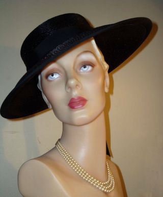 1940s Hat Wide Brim Bolero Elegant Black Saks Fifth Ave Sz 7 2