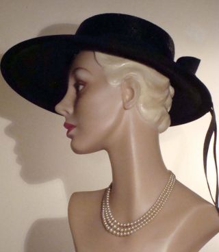 1940s Hat Wide Brim Bolero Elegant Black Saks Fifth Ave Sz 7 3