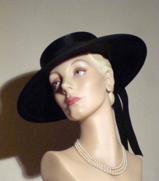 1940s Hat Wide Brim Bolero Elegant Black Saks Fifth Ave Sz 7 5