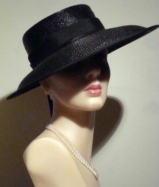1940s Hat Wide Brim Bolero Elegant Black Saks Fifth Ave Sz 7 6