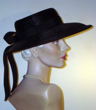 1940s Hat Wide Brim Bolero Elegant Black Saks Fifth Ave Sz 7 7