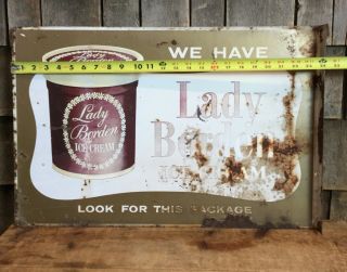 Vintage Lady Borden Ice Cream Parlor Metal Flange Advertising Sign Store Display 11