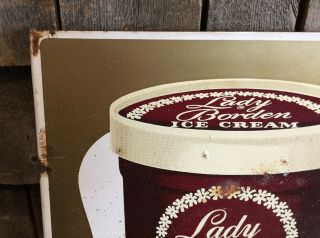 Vintage Lady Borden Ice Cream Parlor Metal Flange Advertising Sign Store Display 2
