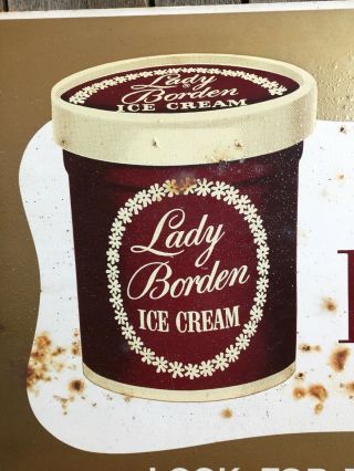 Vintage Lady Borden Ice Cream Parlor Metal Flange Advertising Sign Store Display 7