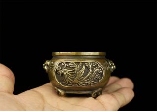 Chinese Old Antique Brass Statue Xuande Hand Dragon & Phoenix Incense Burners
