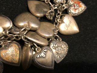 VICTORIAN Antique Sterling Silver Hearts Charm Bracelet UNIQUE VICTORIAN 10
