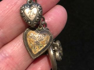 VICTORIAN Antique Sterling Silver Hearts Charm Bracelet UNIQUE VICTORIAN 4