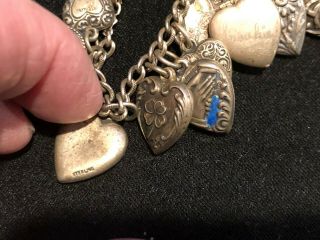 VICTORIAN Antique Sterling Silver Hearts Charm Bracelet UNIQUE VICTORIAN 5