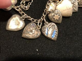 VICTORIAN Antique Sterling Silver Hearts Charm Bracelet UNIQUE VICTORIAN 6