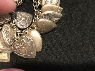 VICTORIAN Antique Sterling Silver Hearts Charm Bracelet UNIQUE VICTORIAN 7