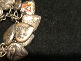 VICTORIAN Antique Sterling Silver Hearts Charm Bracelet UNIQUE VICTORIAN 8