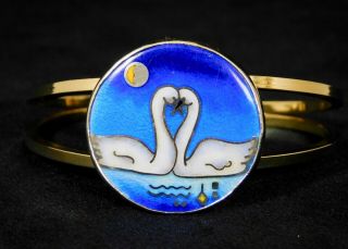 Wearable Art By Colette Denton Cloisonné/24k Gold Bangle: Swans