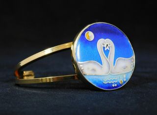 Wearable Art by Colette Denton Cloisonné/24k Gold Bangle: Swans 3