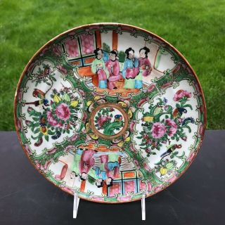 Antique Chinese Rose Medallion Dinner Plate Hand Painted No Marks 9 1/4 Inches