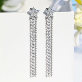 1.  1ct 100 Natural Diamond 14k White Gold Dual - Use Long Tassel Star Earrings E9