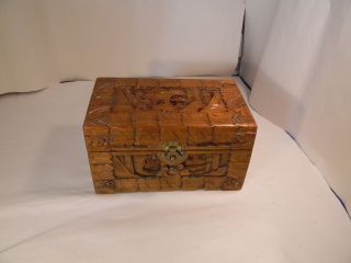 Vintage Hand Carved Asian Hinged Wooden Box