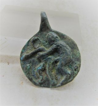 Circa 100 - 300ad Ancient Roman Bronze Fertility Pendant Erotic Scene Rare