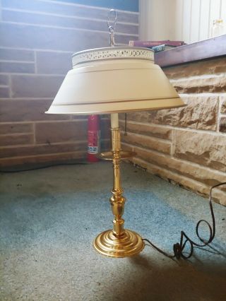 Vintage Tole Metal Table Lamp Brass Candlestick Style W/ Metal Shade