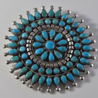 Large Vintage Zuni Sterling Silver and Turquoise Petit Point Cluster Pin/Pendant 3