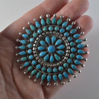 Large Vintage Zuni Sterling Silver and Turquoise Petit Point Cluster Pin/Pendant 4