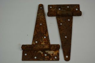 Vintage " T " Strap Barn Door Gate Hinges Steampunk 10 " X 5.  5 " Paint/rust