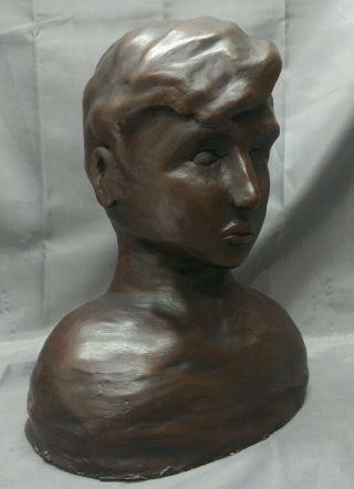 Old vintage handmade terracotta statue bust boy figure sculpture 3