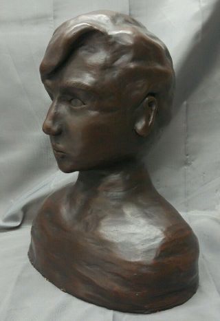 Old vintage handmade terracotta statue bust boy figure sculpture 4