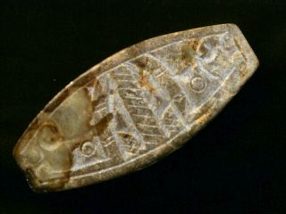 Wonderful Large Chinese Amulet Mask Old Jade Hand Carved Cong Pendant E115