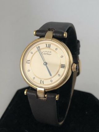 Vintage Cartier Must 18k Vermeil Ronde Tank Watch Mens Size Quartz A,