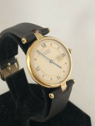 Vintage Cartier Must 18k Vermeil Ronde Tank Watch Mens Size Quartz A, 3