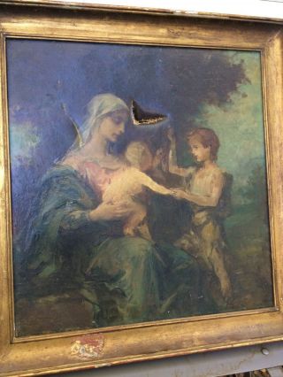 Antique Oil Painting Of Madonna And Child