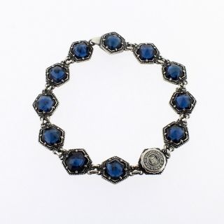 Vintage Sterling Silver & Blue Glass Goucher College Bracelet - Vr