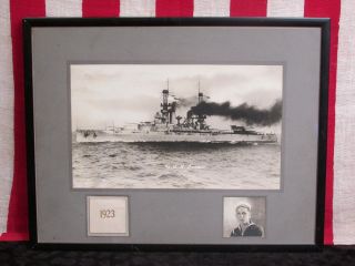 Vintage 1923 Uss Texas Battleship Bb 35 Photograph Sailor Photo Framed Us Navy