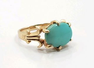 Antique Victorian Vintage 14k Yellow Gold Turquoise Ladies Ring Size 5.  5