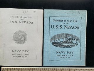 Uss Nevada 2 Navy Day Booklets 1925 Santa Cruz And Long Beach Rare Ship Printed