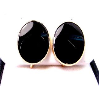 Vintage Natural Black Onyx 14k Yellow Gold Screw Back Earring.  Quality