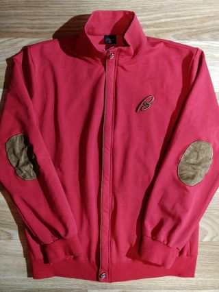 Brioni Vintage Mens Jacket Full Zip Jumper Sweatshirt Red Elbow Pads