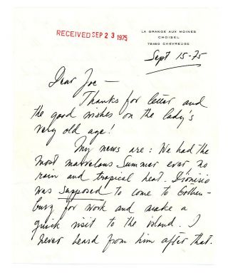 Ingrid Bergman Vintage 1975 Handwritten 2 Sides Letter Autographed